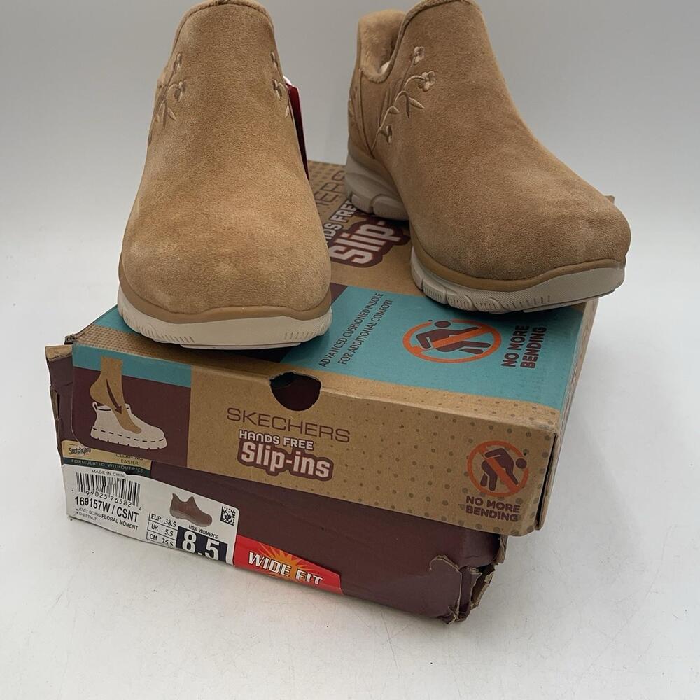Skechers Easy Going Floral Moment Womens Brown Suede Slip On Comfort Size 8.5 W